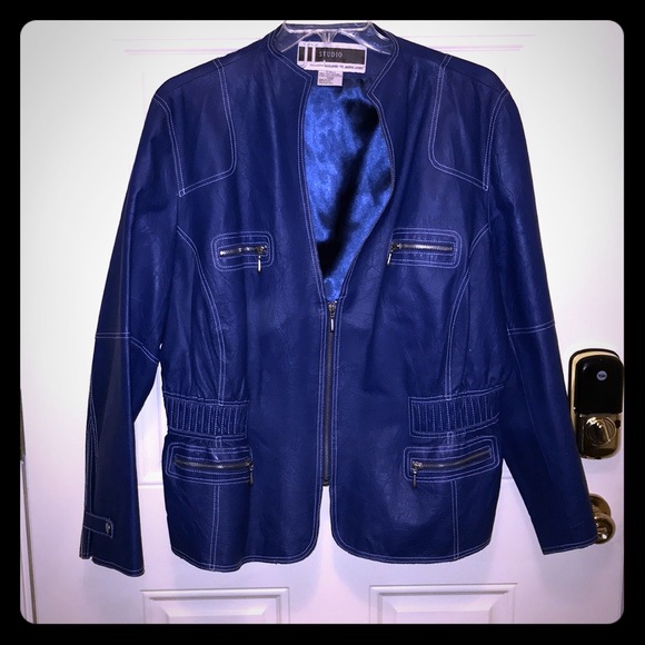 Jessica London Jackets & Blazers - Blue Leather Jacket